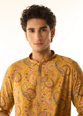 Manyavar Men Sunset Mustard Elegance Kurta Pajama
