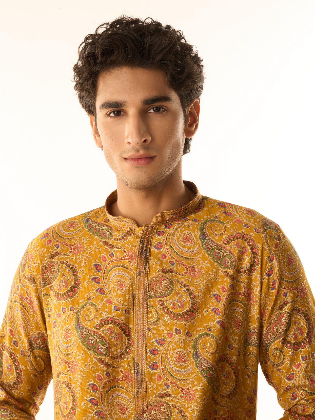Manyavar Men Sunset Mustard Elegance Kurta Pajama