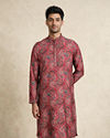 Manyavar Men Red Blended Viscose Kurta Pajama with Print