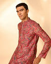 Manyavar Men Red Blended Viscose Kurta Pajama with Print