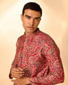 Manyavar Men Red Blended Viscose Kurta Pajama with Print