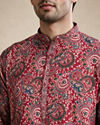 Manyavar Men Red Blended Viscose Kurta Pajama with Print