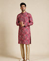 Manyavar Men Red Blended Viscose Kurta Pajama with Print