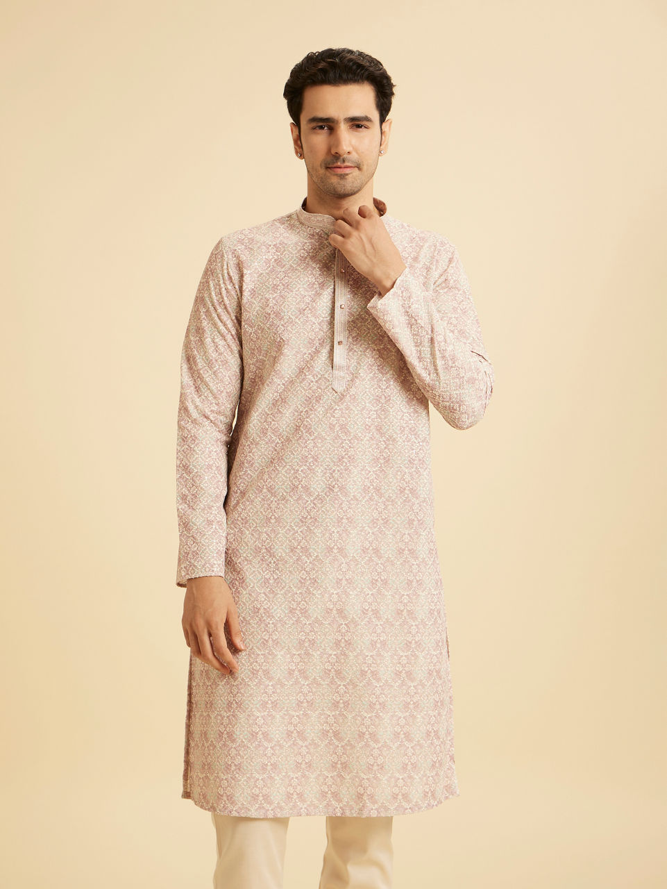 Manyavar Men Dusty Pink Festive Kurta Pajama