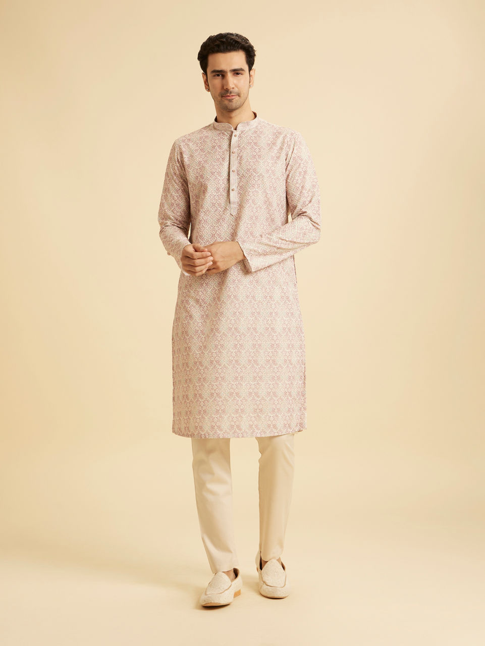 Manyavar Men Dusty Pink Festive Kurta Pajama