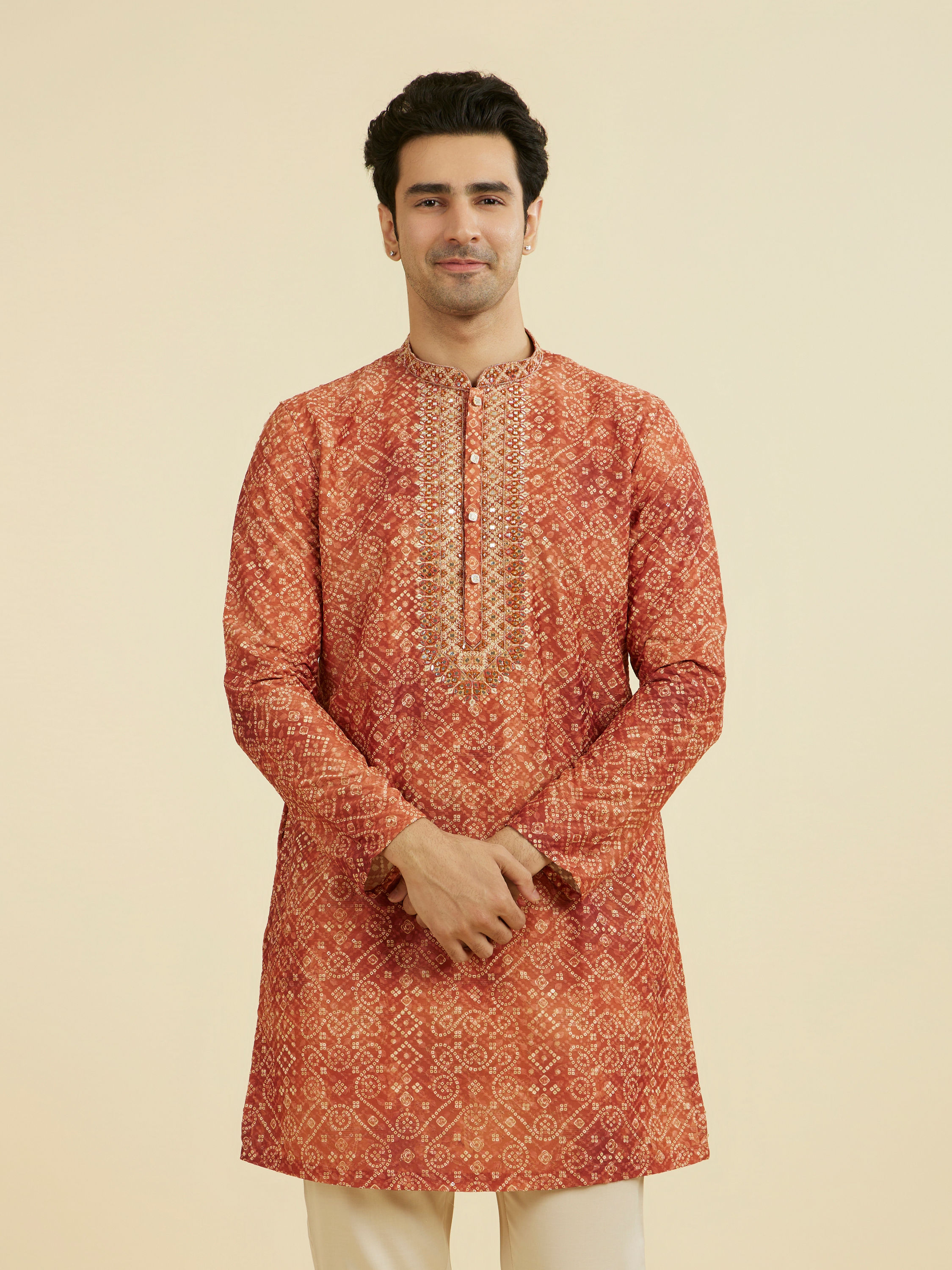 Manyavar Men Rust Radiance Kurta Pajama