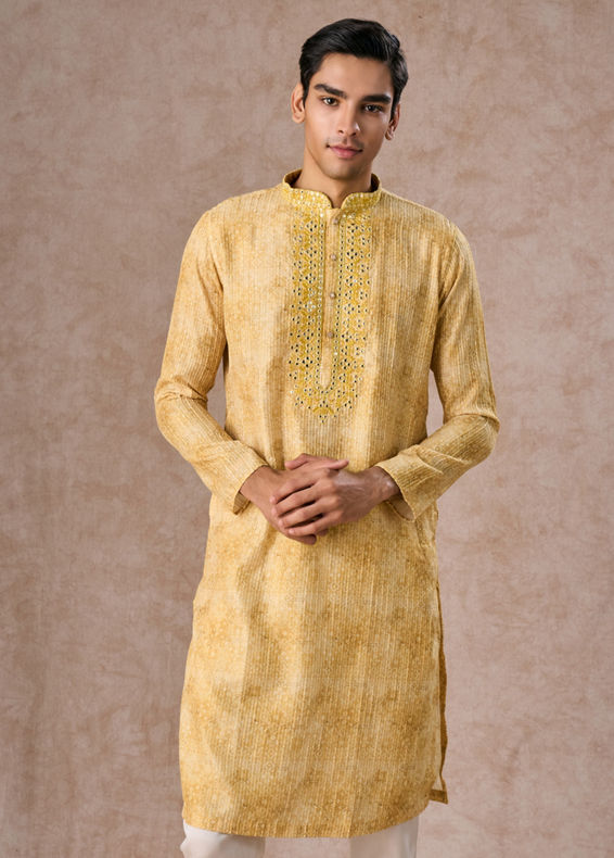 Manyavar Men Radiant Mustard Kurta Pajama Set