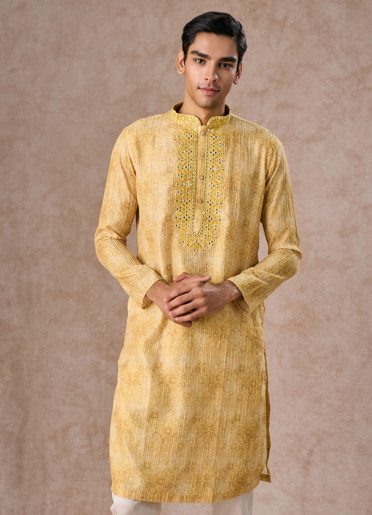 Manyavar Men Radiant Mustard Kurta Pajama Set