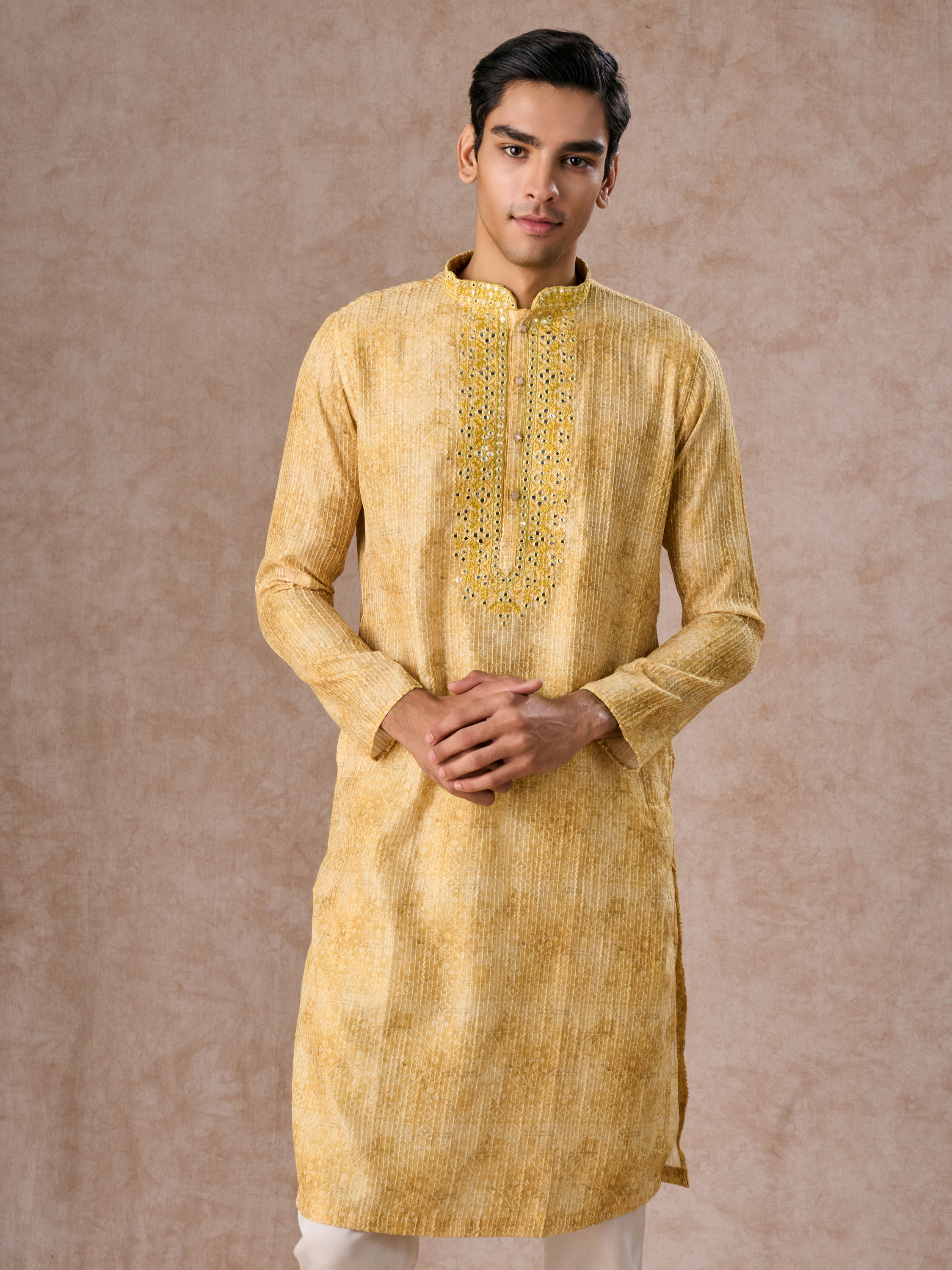 Manyavar Men Radiant Mustard Kurta Pajama Set