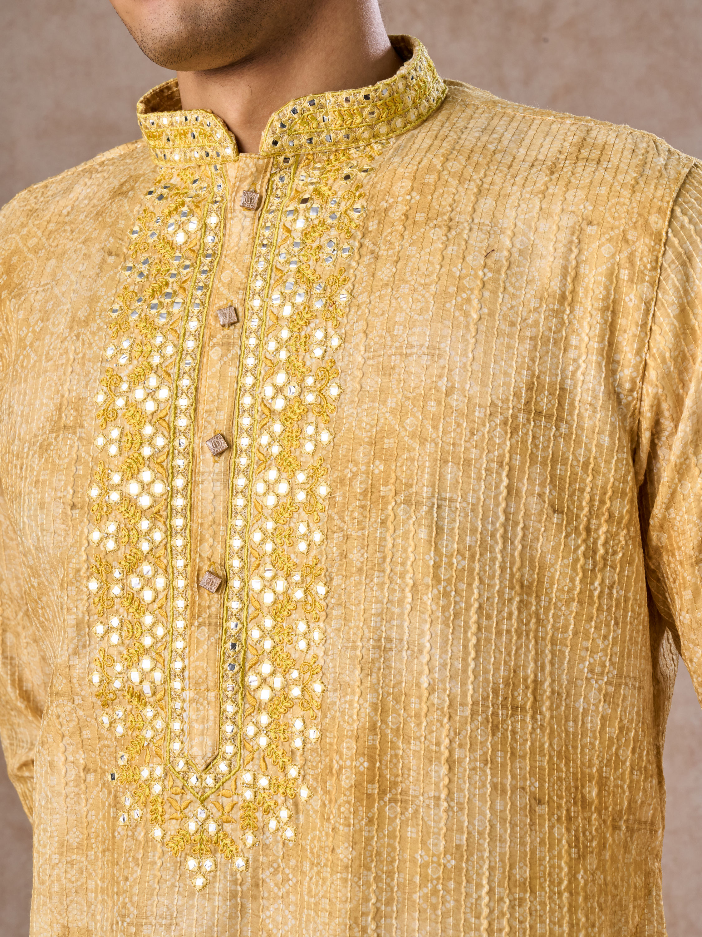 Manyavar Men Radiant Mustard Kurta Pajama Set