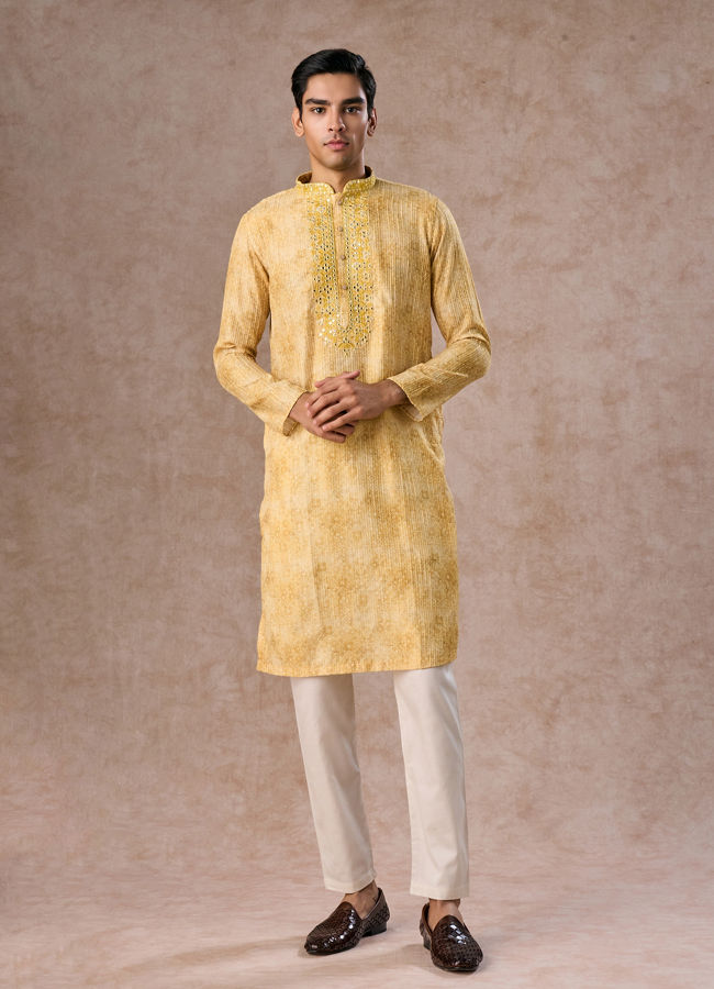 Manyavar Men Radiant Mustard Kurta Pajama Set