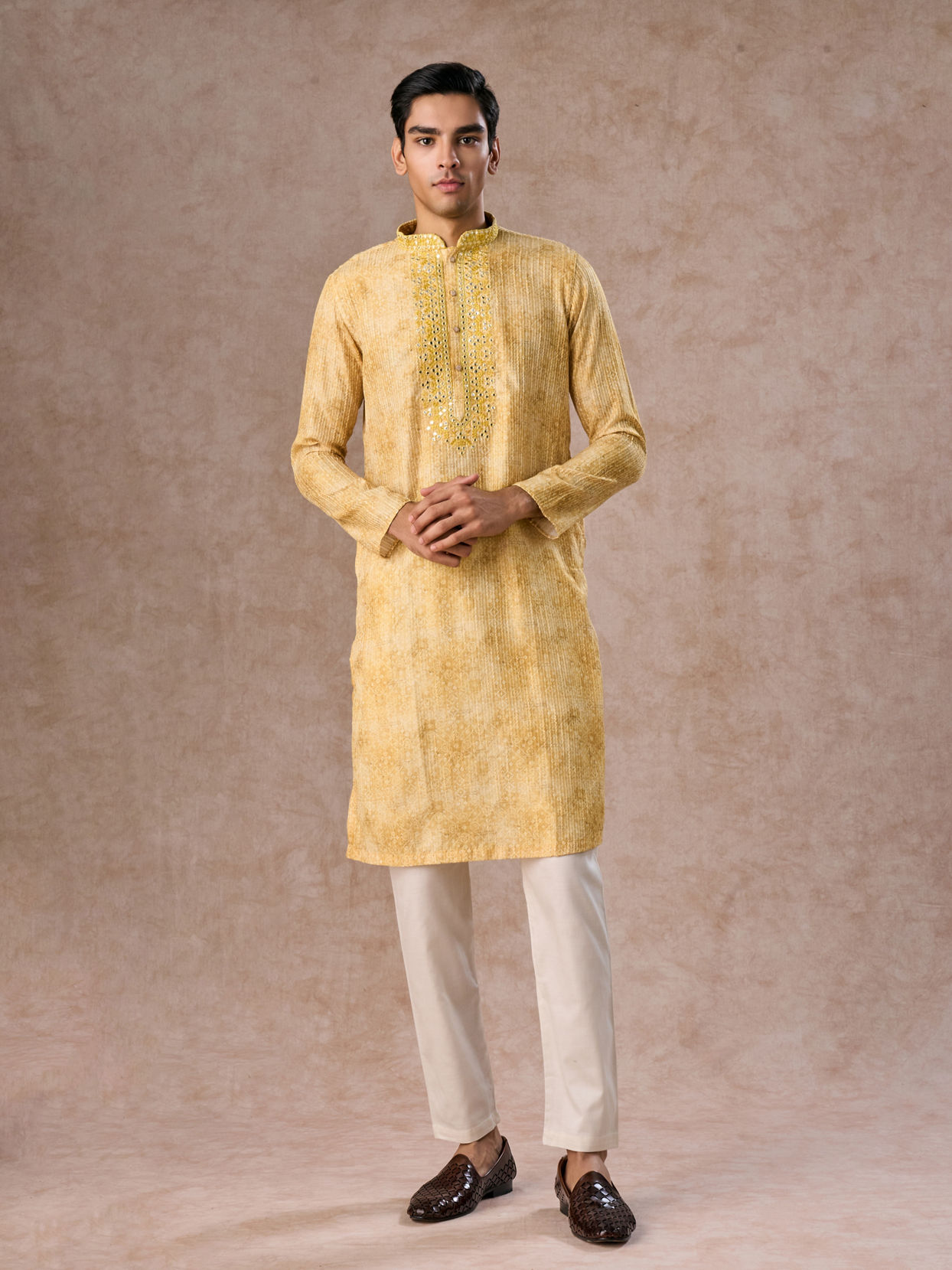 Manyavar Men Radiant Mustard Kurta Pajama Set