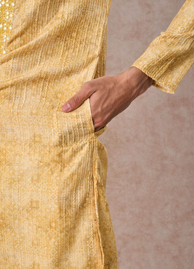 Manyavar Men Radiant Mustard Kurta Pajama Set
