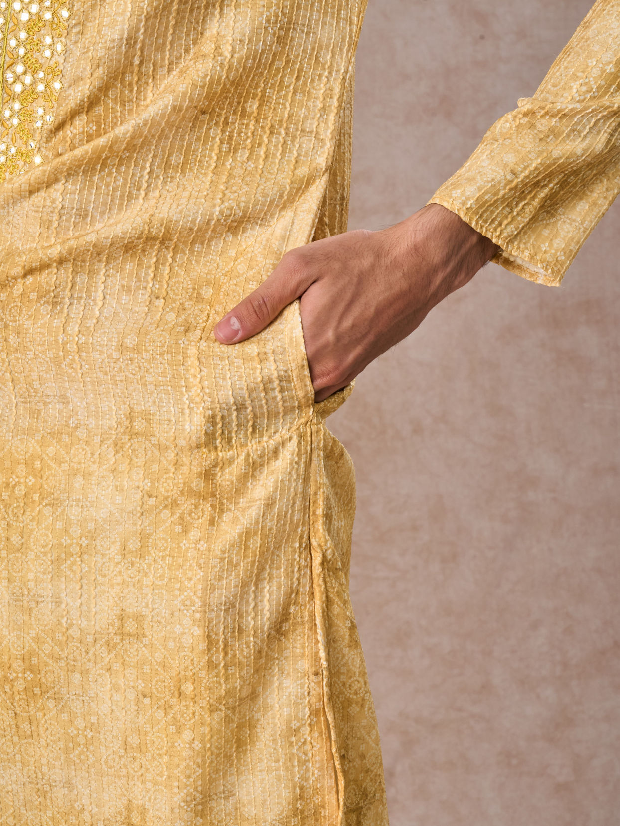 Manyavar Men Radiant Mustard Kurta Pajama Set