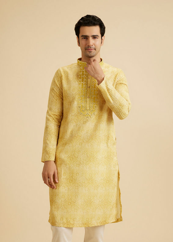 Manyavar Men Radiant Mustard Kurta Pajama Set
