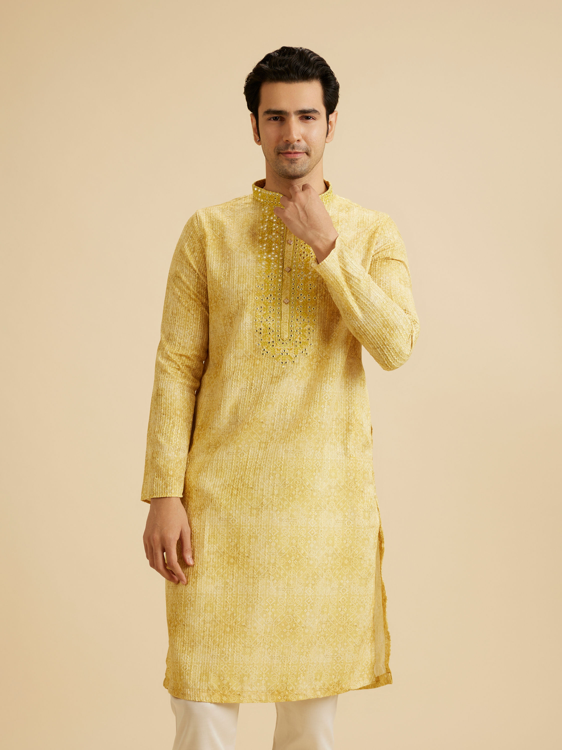 Manyavar Men Radiant Mustard Kurta Pajama Set