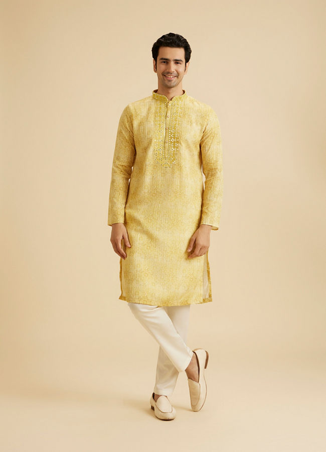 Manyavar Men Radiant Mustard Kurta Pajama Set