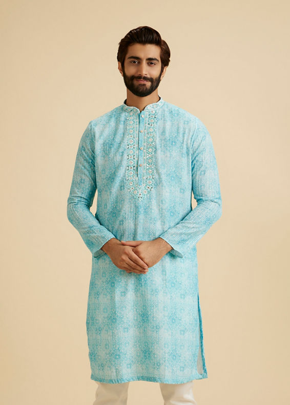 Manyavar Men Light Blue Splendor Kurta Pajama