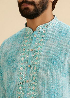 Manyavar Men Light Blue Splendor Kurta Pajama