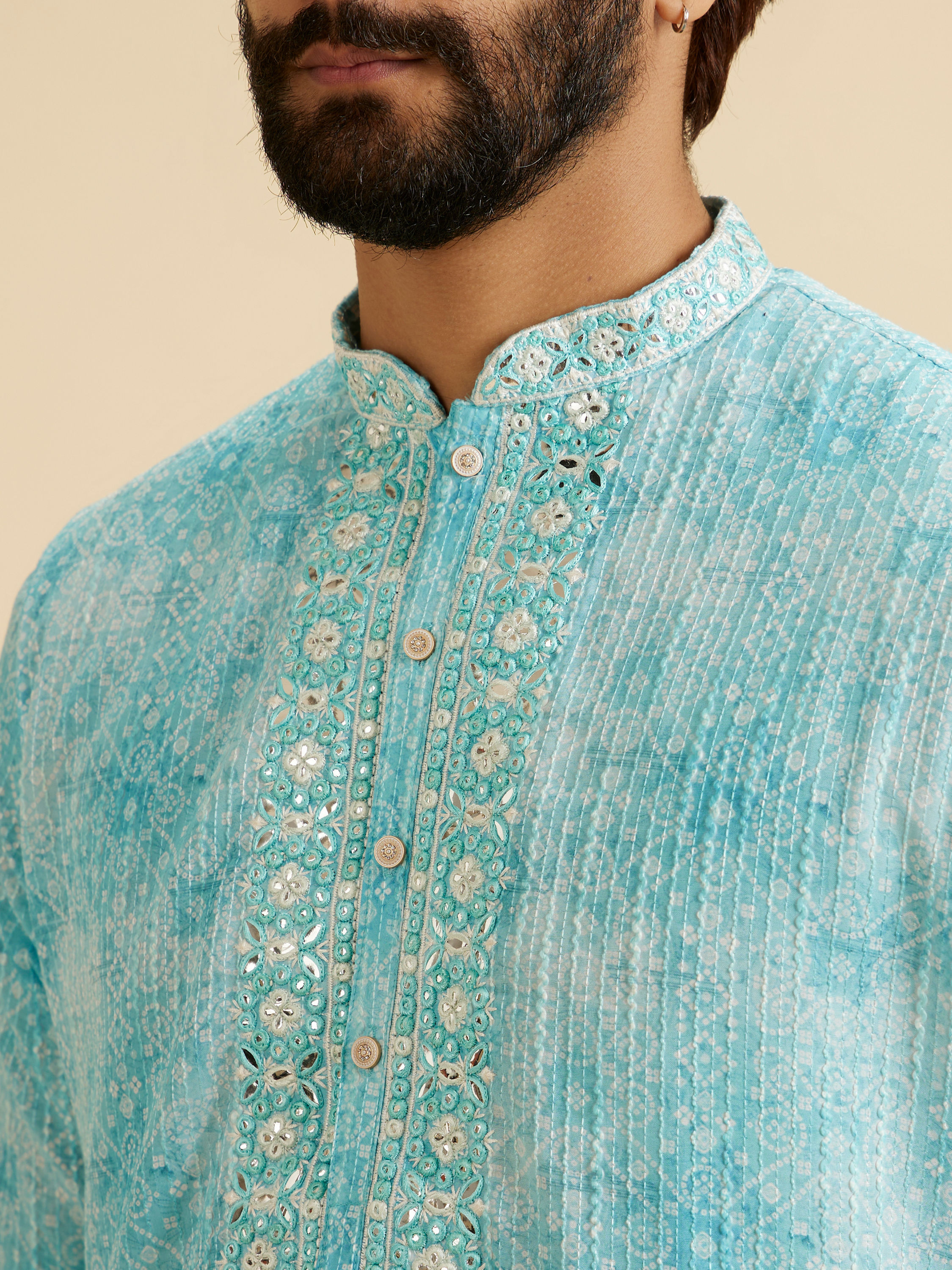 Manyavar Men Light Blue Splendor Kurta Pajama