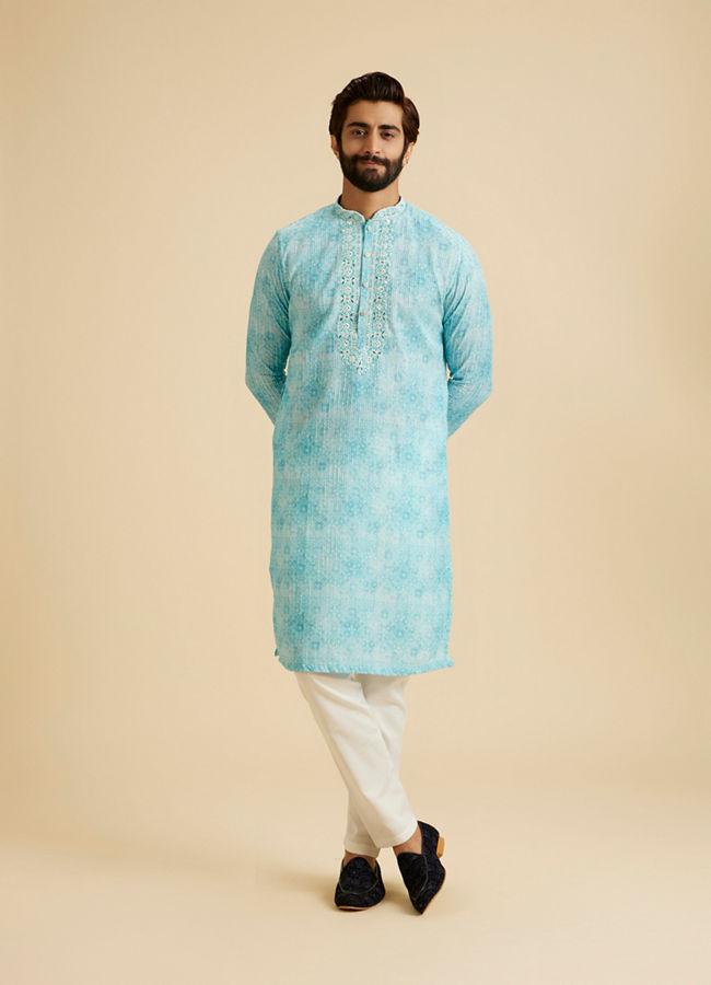 Manyavar Men Light Blue Splendor Kurta Pajama