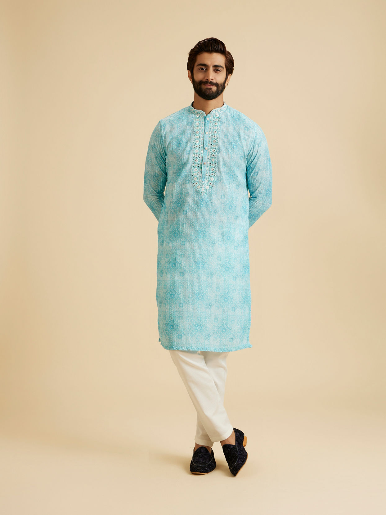 Manyavar Men Light Blue Splendor Kurta Pajama