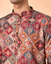 Manyavar Men Orange Fancy Print Kurta Pajama Set