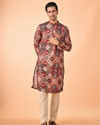 Manyavar Men Orange Fancy Print Kurta Pajama Set