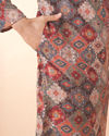 Manyavar Men Orange Fancy Print Kurta Pajama Set