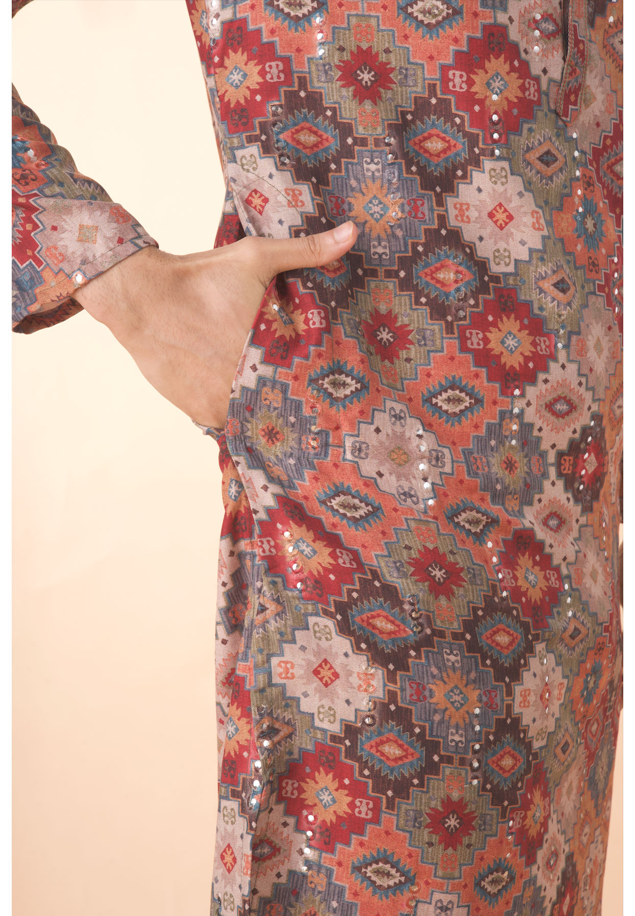 Manyavar Men Orange Fancy Print Kurta Pajama Set