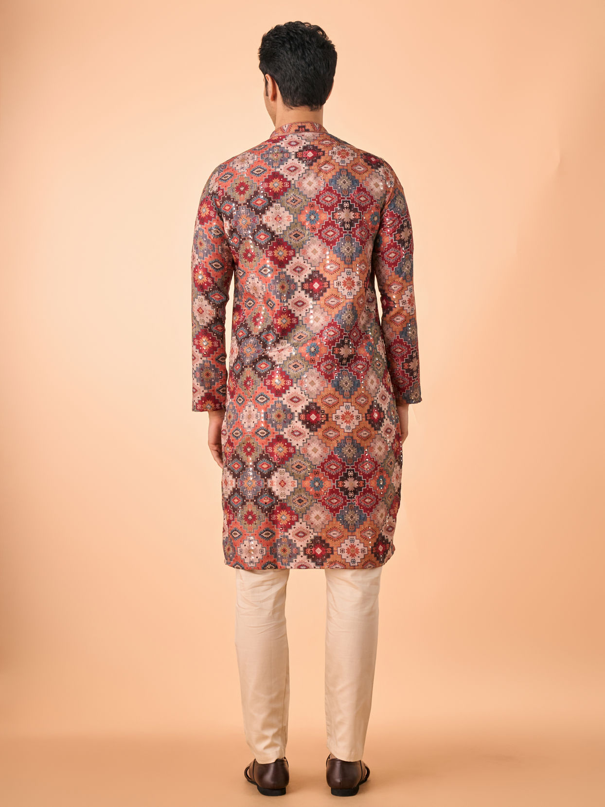 Manyavar Men Orange Fancy Print Kurta Pajama Set