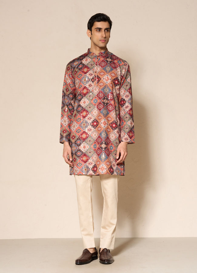 Manyavar Men Vibrant Orange Kurta Pajama