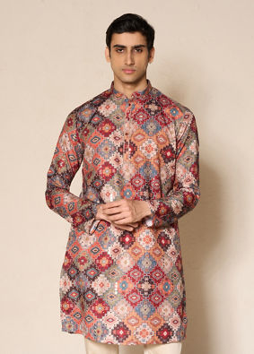 Manyavar Men Vibrant Orange Kurta Pajama