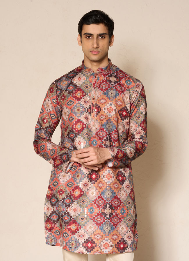 Manyavar Men Vibrant Orange Kurta Pajama