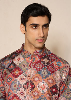Manyavar Men Vibrant Orange Kurta Pajama