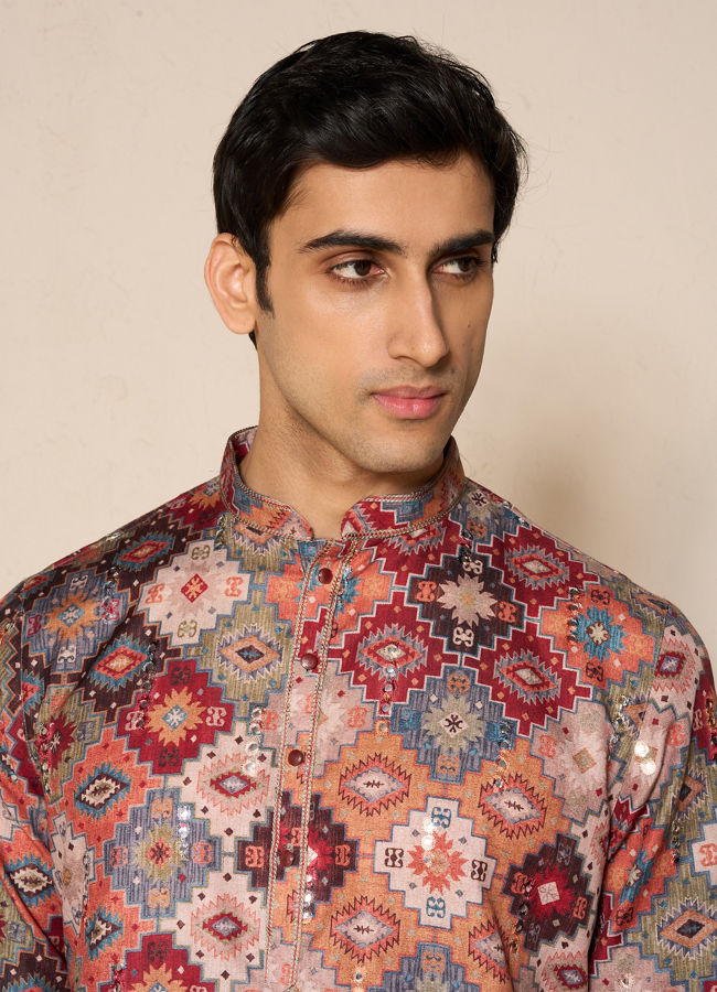 Manyavar Men Vibrant Orange Kurta Pajama