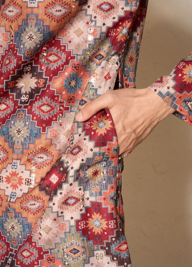 Manyavar Men Vibrant Orange Kurta Pajama