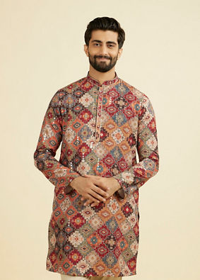 Manyavar Men Vibrant Orange Kurta Pajama
