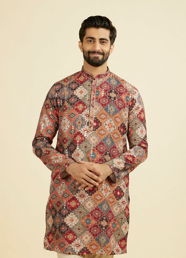 Manyavar Men Vibrant Orange Kurta Pajama