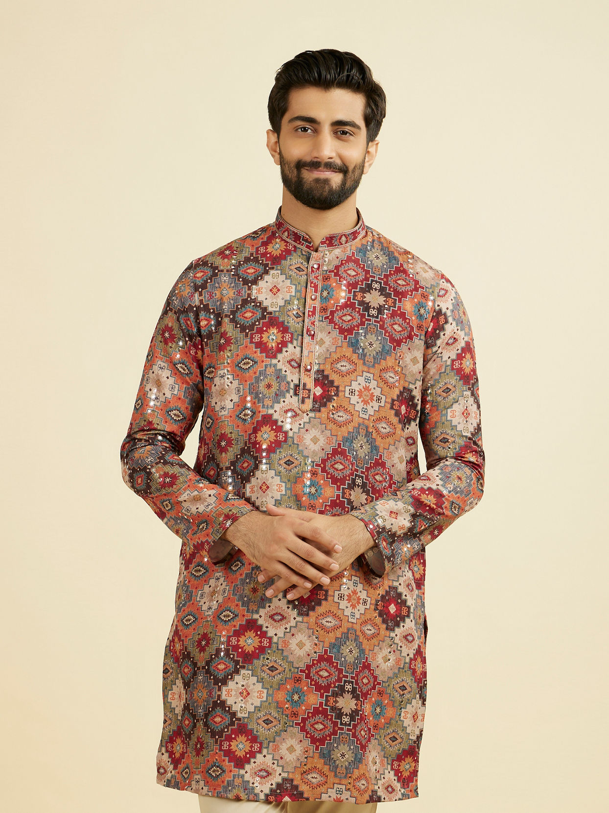 Manyavar Men Vibrant Orange Kurta Pajama
