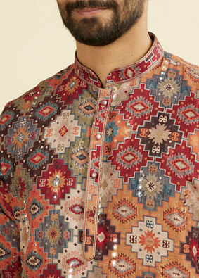 Manyavar Men Vibrant Orange Kurta Pajama