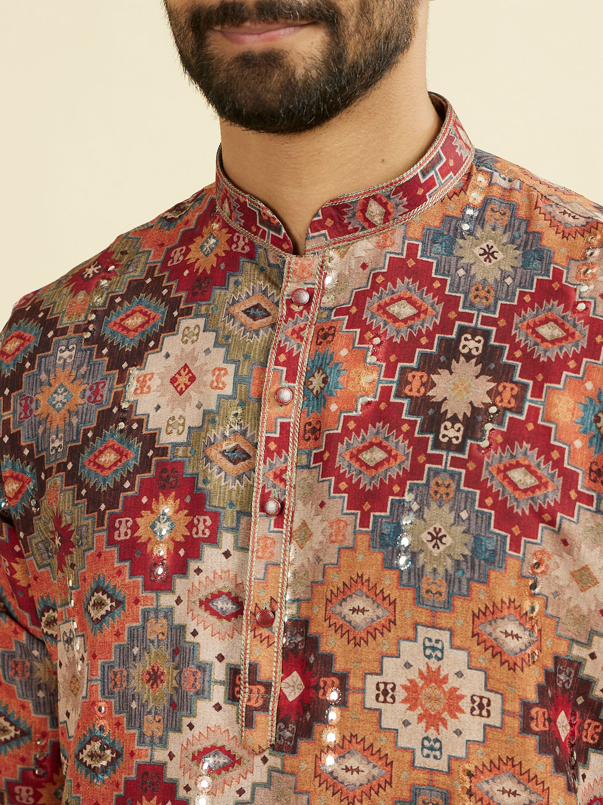 Manyavar Men Vibrant Orange Kurta Pajama