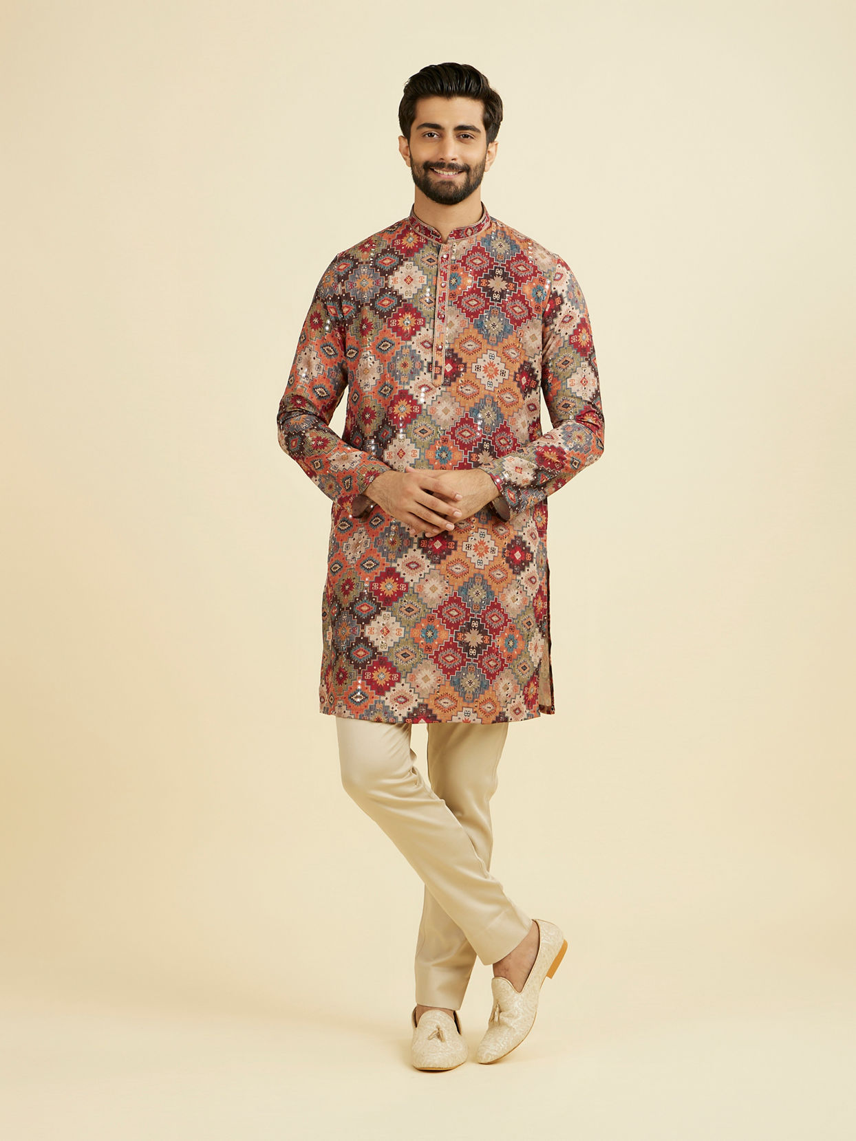 Manyavar Men Vibrant Orange Kurta Pajama