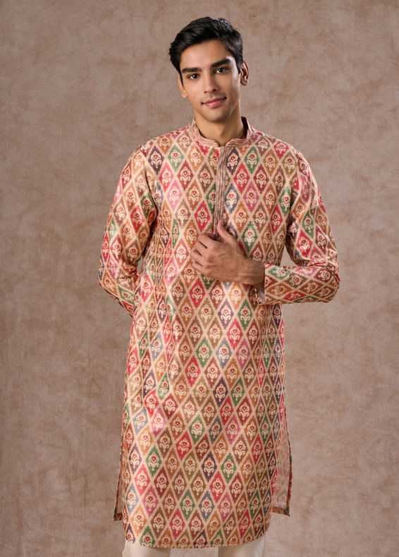 Manyavar Men Elegant Beige Royal Kurta Pajama