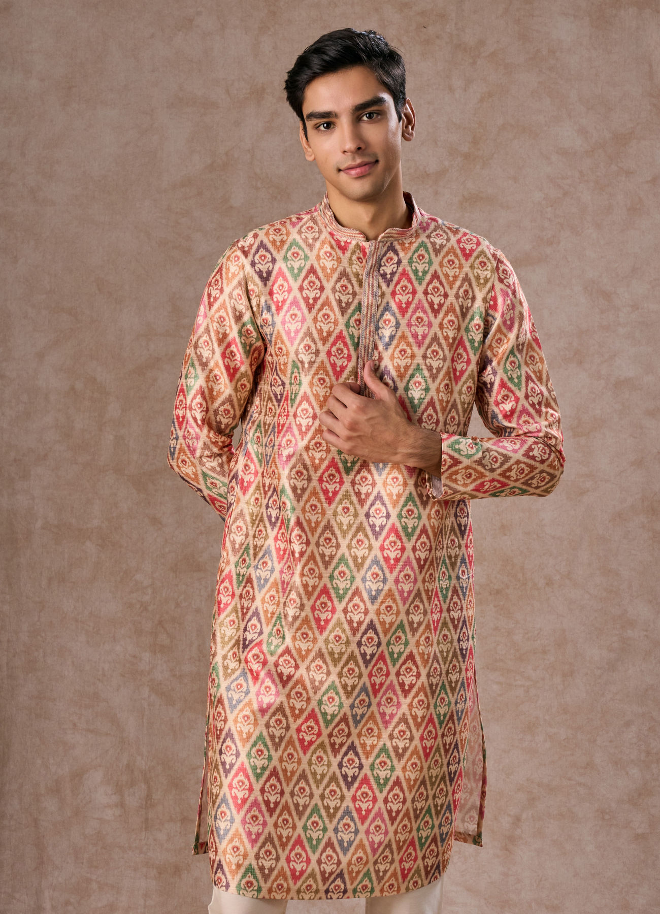Manyavar Men Elegant Beige Royal Kurta Pajama