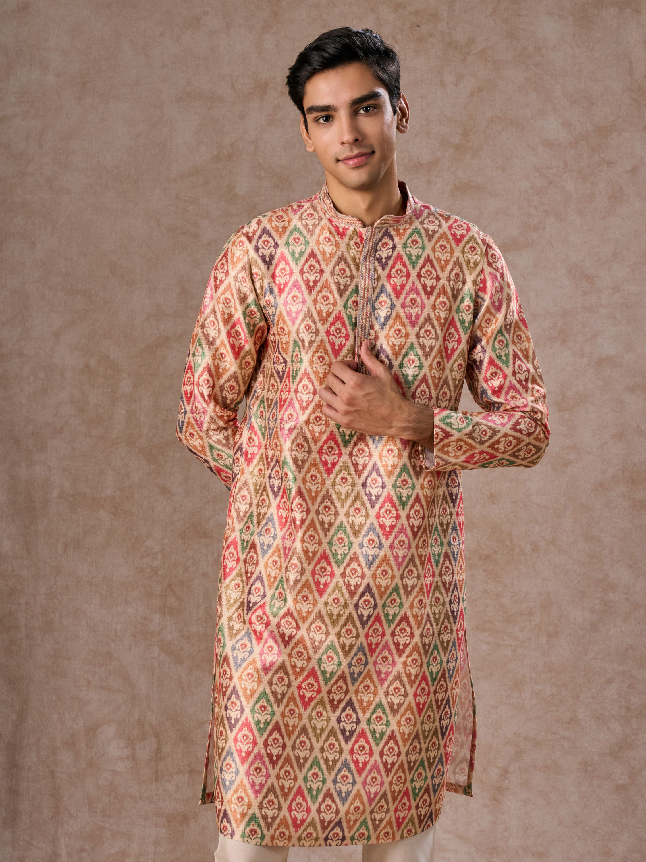 Manyavar Men Elegant Beige Royal Kurta Pajama