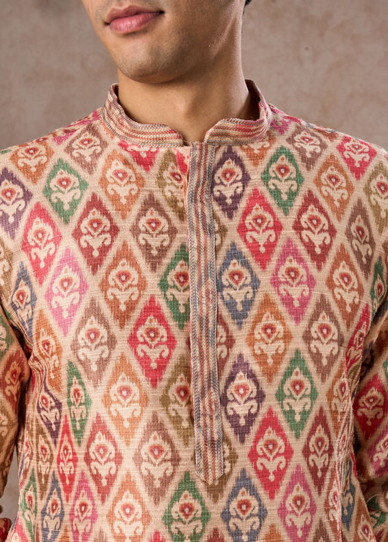 Manyavar Men Elegant Beige Royal Kurta Pajama
