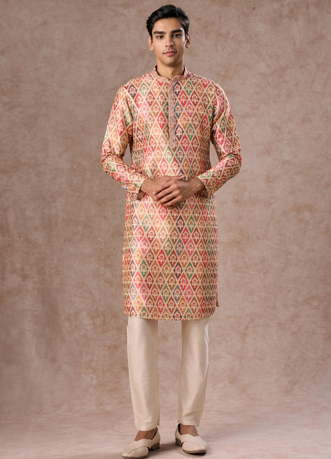Manyavar Men Elegant Beige Royal Kurta Pajama
