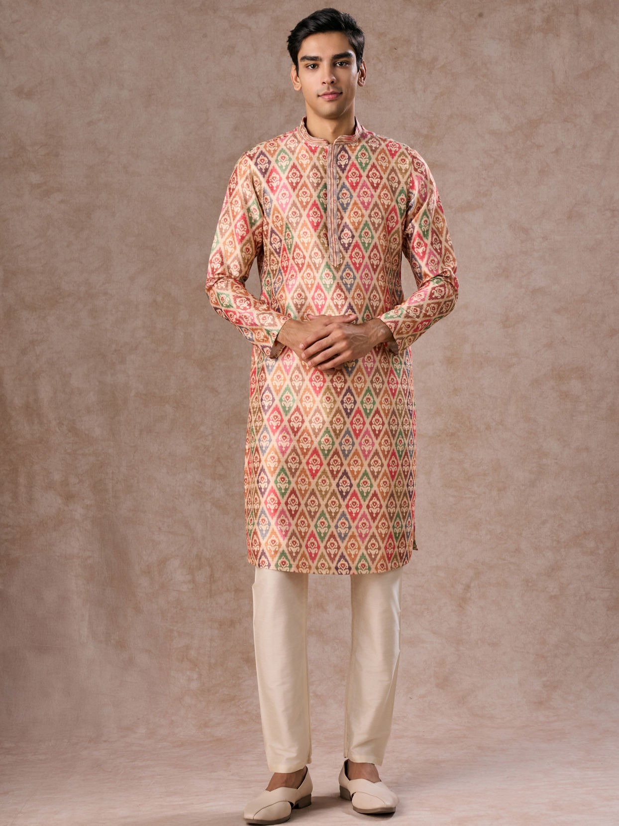 Manyavar Men Elegant Beige Royal Kurta Pajama