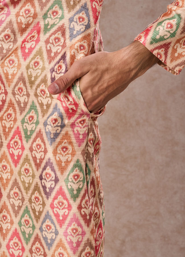 Manyavar Men Elegant Beige Royal Kurta Pajama